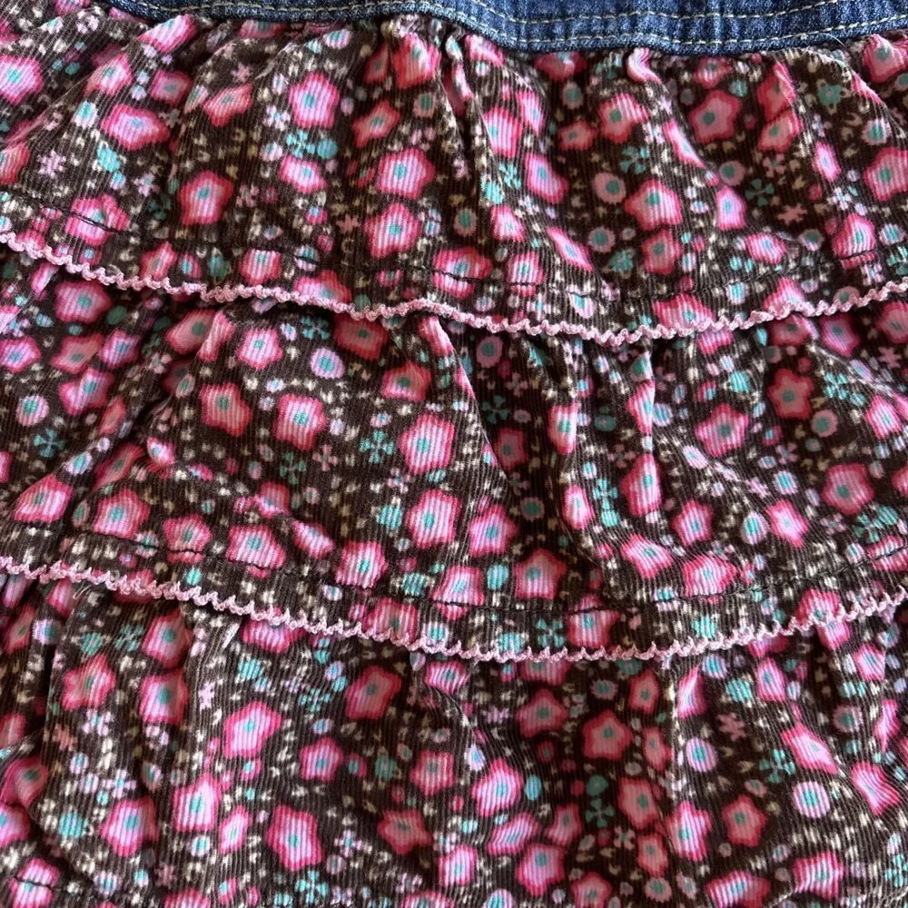 Oshkosh BGosh Jean Dress Pink Corduroy Vestbak Floral Overalls Jumper 24‎ M